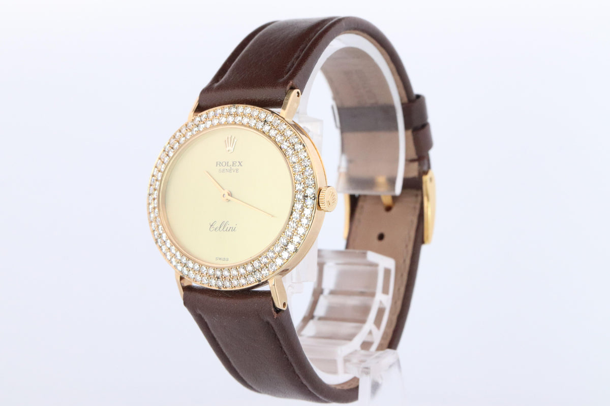 Genuine 18k Rolex Watch. 18k YG Rolex CELLINI 4083 Diamond Bezel.