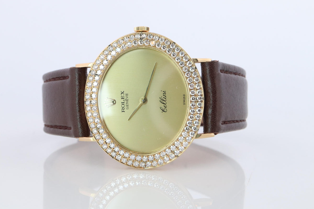 Genuine 18k Rolex Watch. 18k YG Rolex CELLINI 4083 Diamond Bezel.
