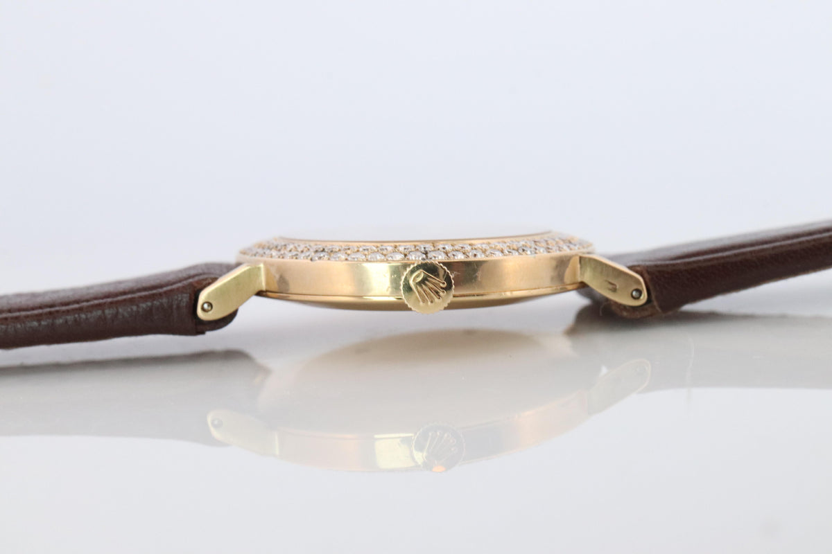 Genuine 18k Rolex Watch. 18k YG Rolex CELLINI 4083 Diamond Bezel.