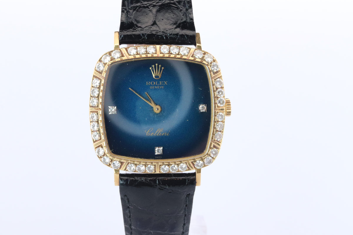 Genuine 18k Rolex Watch. 18k YG Rolex CELLINI 4084 Diamond Bezel.