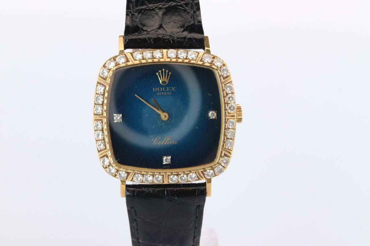 Genuine 18k Rolex Watch. 18k YG Rolex CELLINI 4084 Diamond Bezel.