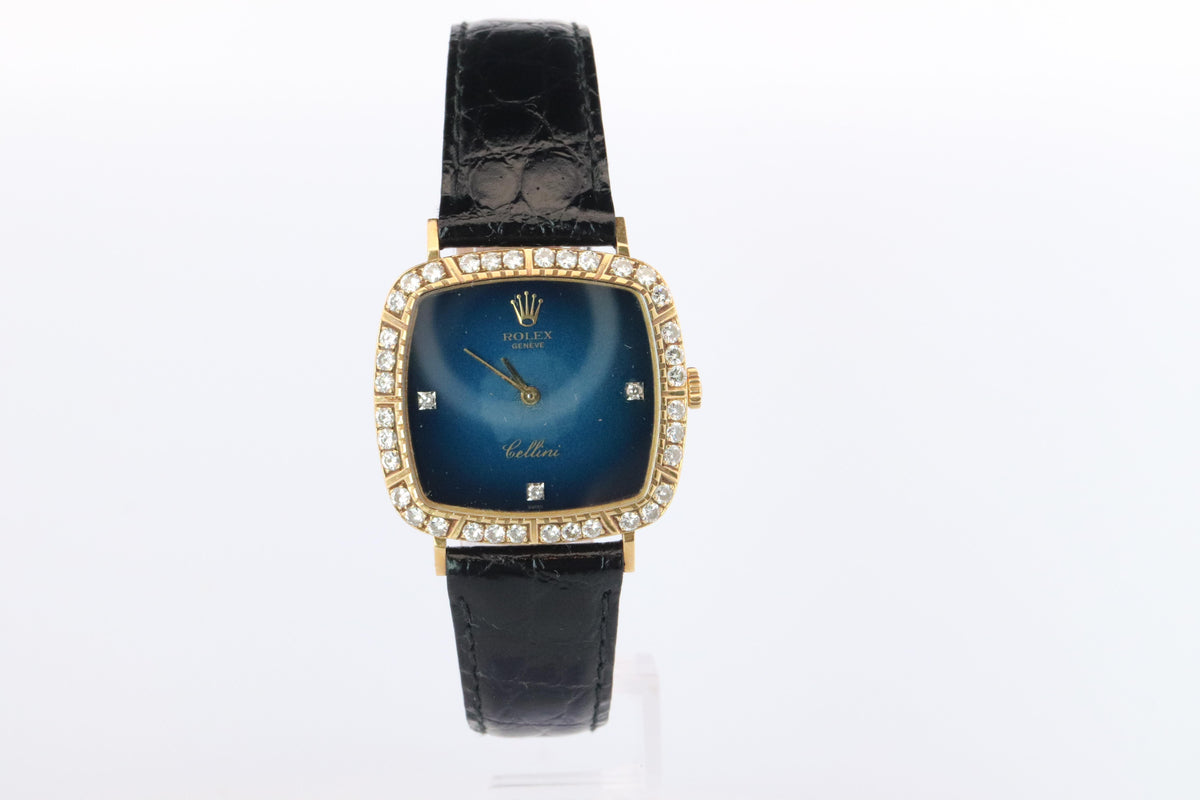 Genuine 18k Rolex Watch. 18k YG Rolex CELLINI 4084 Diamond Bezel.