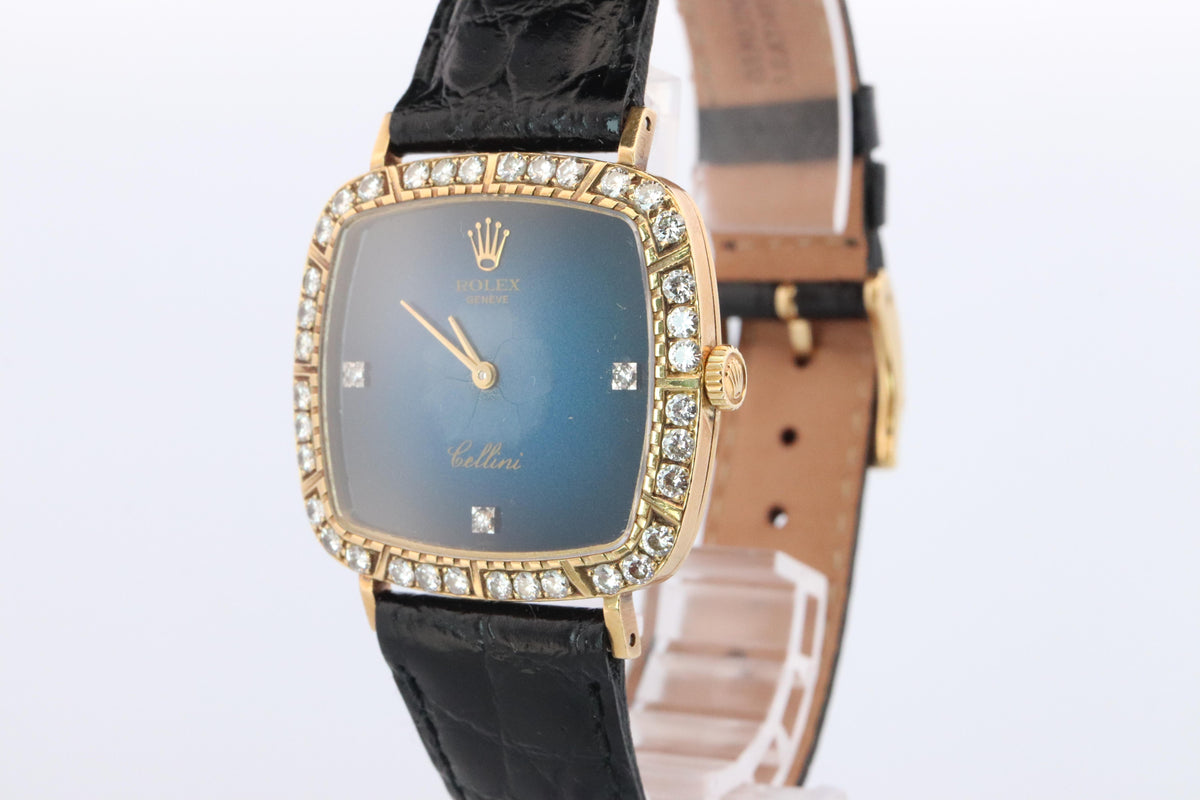 Genuine 18k Rolex Watch. 18k YG Rolex CELLINI 4084 Diamond Bezel.