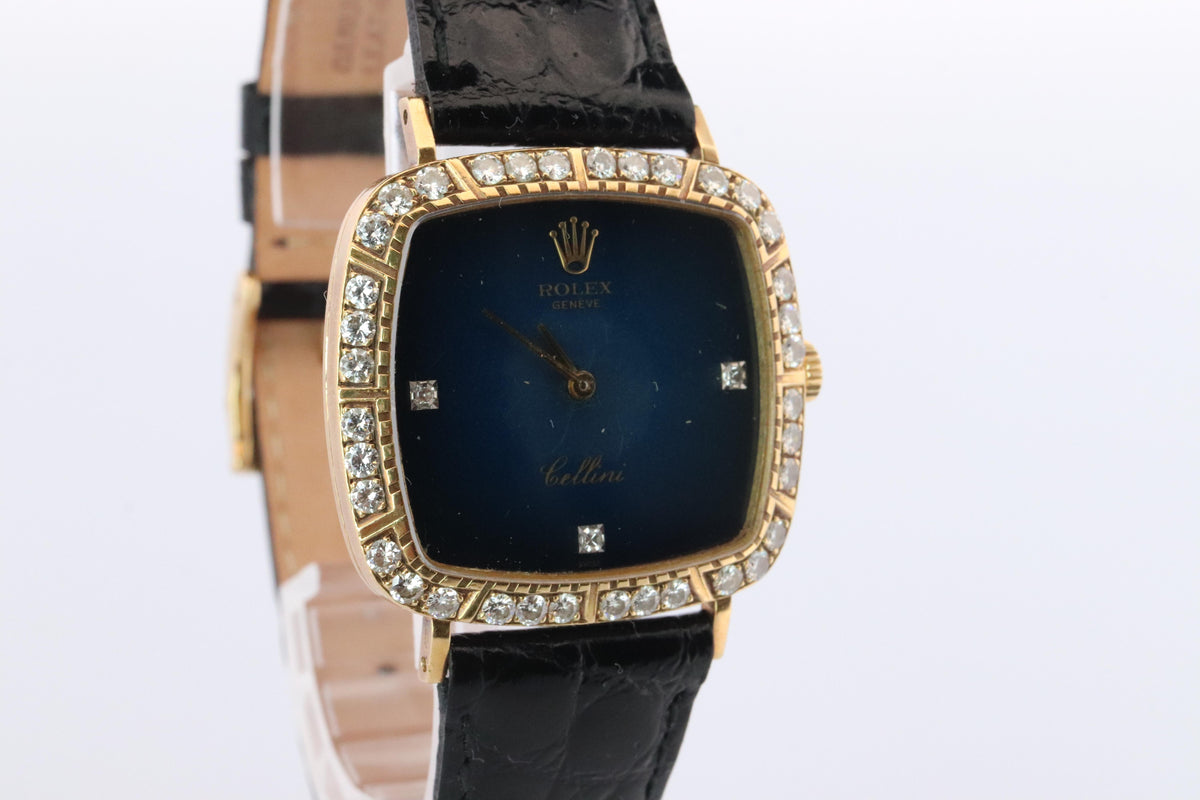 Genuine 18k Rolex Watch. 18k YG Rolex CELLINI 4084 Diamond Bezel.