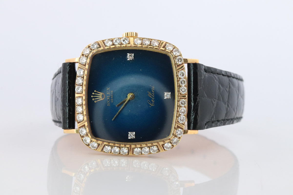 Genuine 18k Rolex Watch. 18k YG Rolex CELLINI 4084 Diamond Bezel.