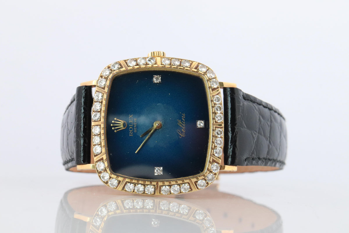 Genuine 18k Rolex Watch. 18k YG Rolex CELLINI 4084 Diamond Bezel.