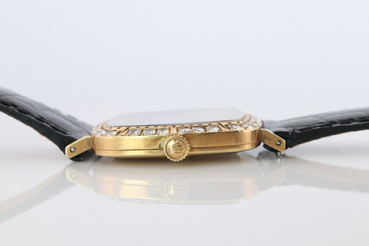Genuine 18k Rolex Watch. 18k YG Rolex CELLINI 4084 Diamond Bezel.
