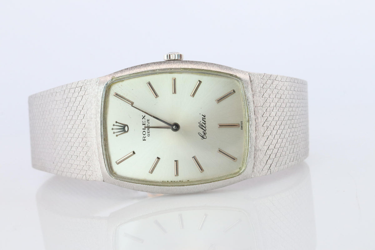 Genuine 18k Rolex 3807 Watch. 18k WG Rolex 31mm CELLINI tonneau Tank.