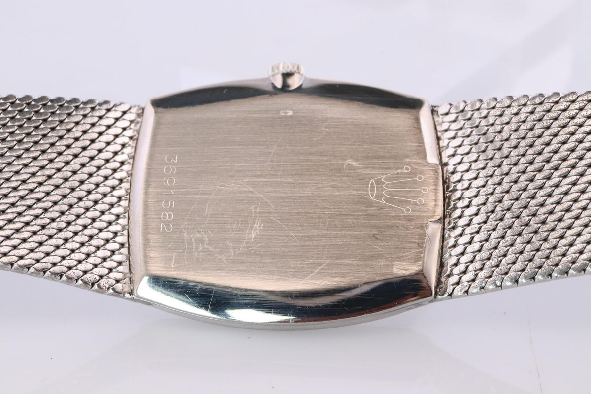 Genuine 18k Rolex 3807 Watch. 18k WG Rolex 31mm CELLINI tonneau Tank.