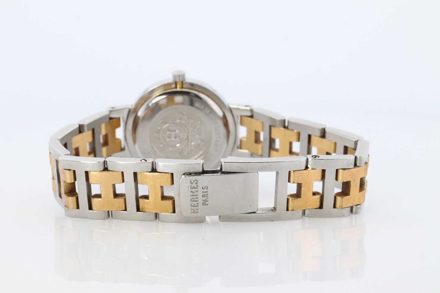 Genuine HERMES Stainless Steel 24mm Round Clipper Quartz Watch Champagne.