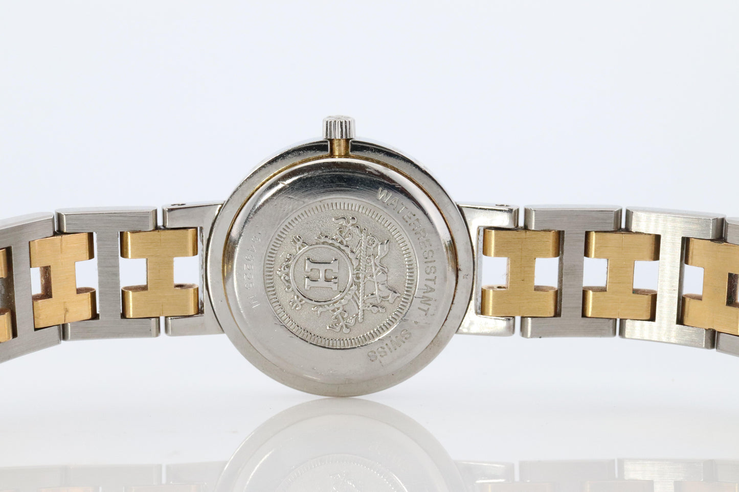 Genuine HERMES Stainless Steel 24mm Round Clipper Quartz Watch Champagne.
