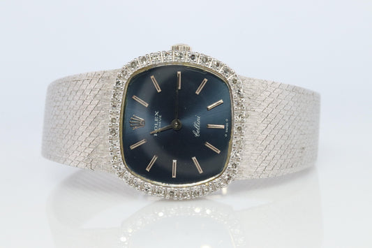 Genuine 18k Rolex Watch. ROLEX Cellini 3801 Diamond Bezel Mechanical Windup.