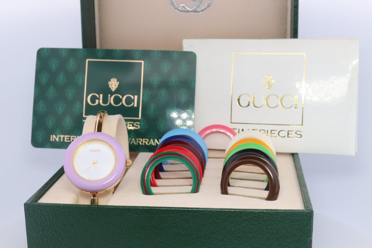 Vintage GUCCI Quartz 11/12.2  Watch. Gucci Ladies Bangle Interchange Bezel watch