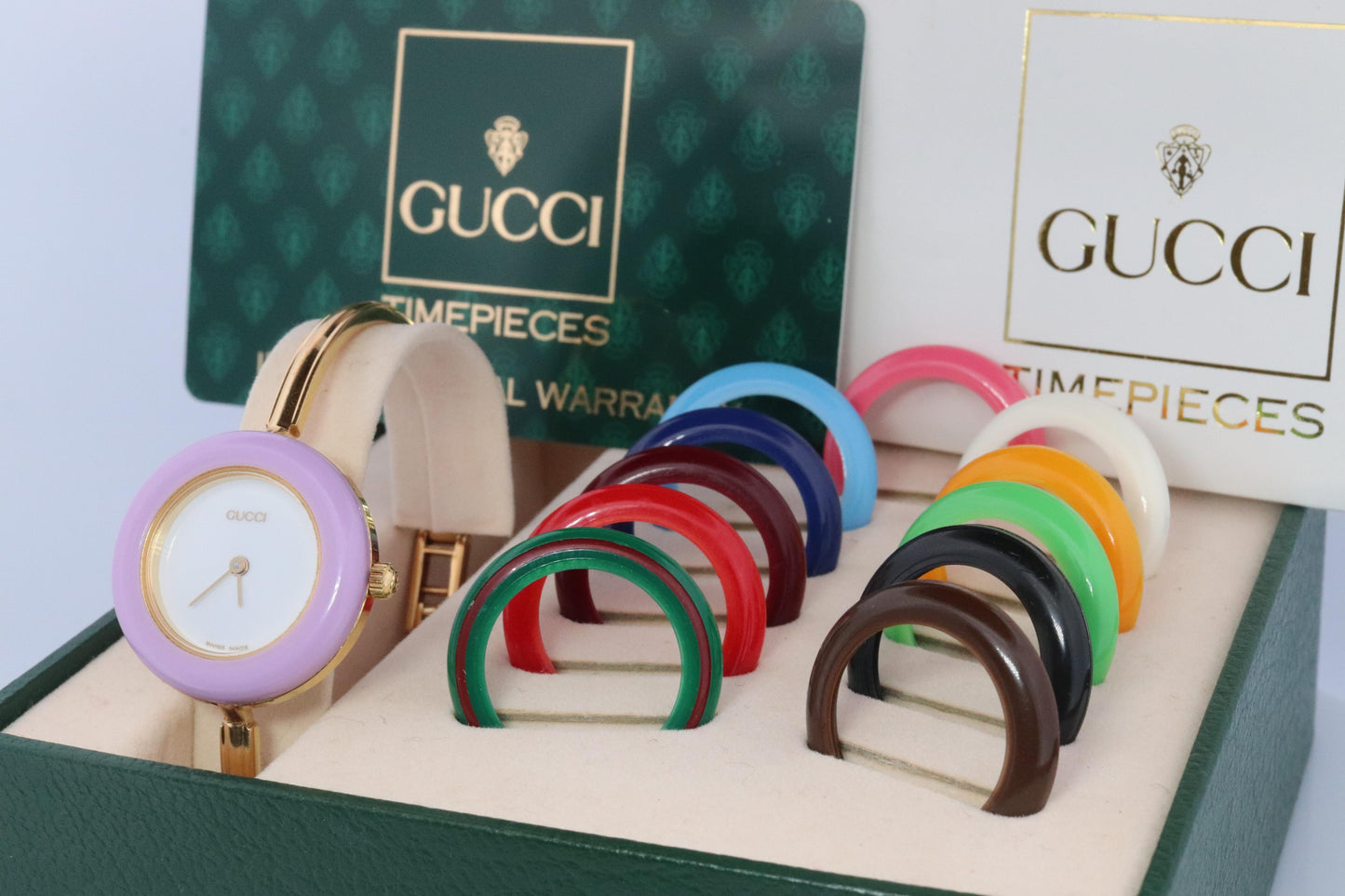 Vintage GUCCI Quartz 11/12.2  Watch. Gucci Ladies Bangle Interchange Bezel watch