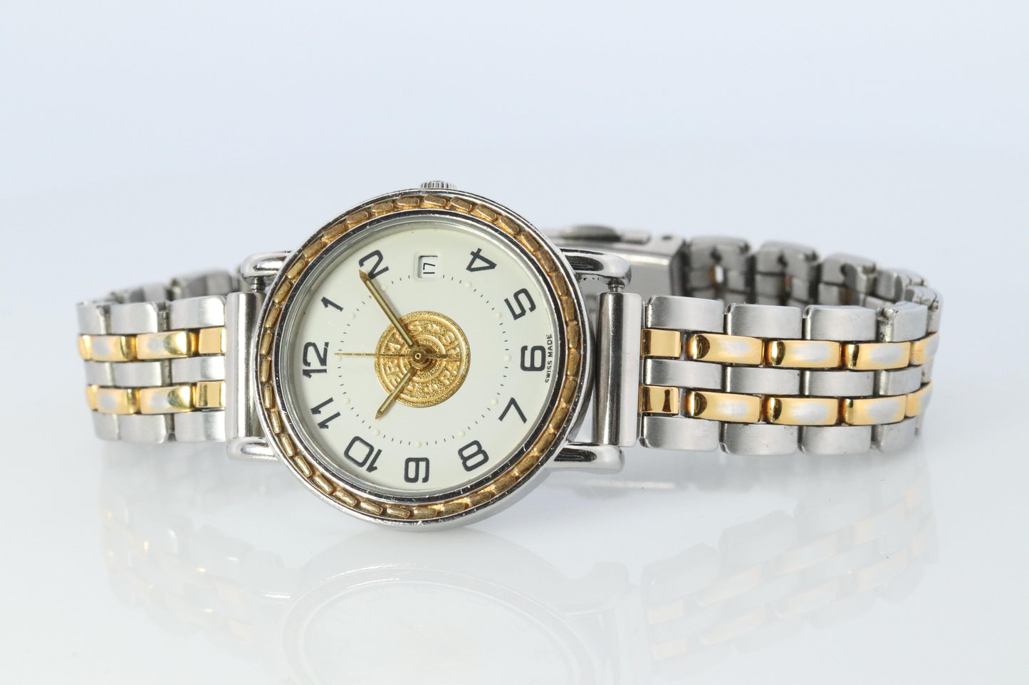 Genuine HERMES Stainless Steel 24mm Round Sellier Quartz Watch White Dial.