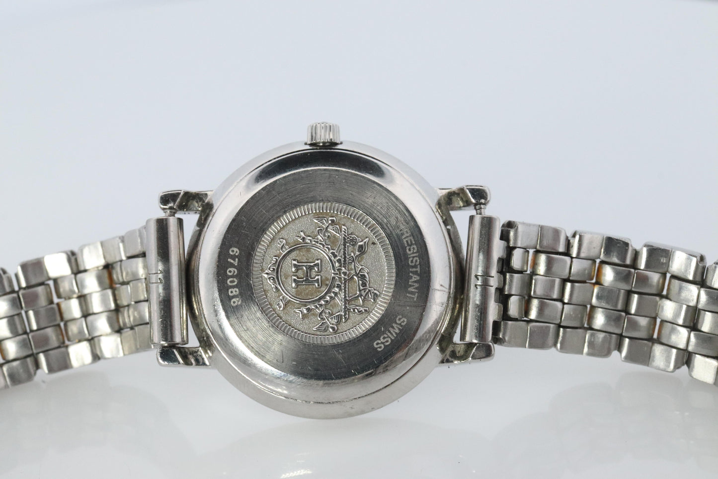 Genuine HERMES Stainless Steel 24mm Round Sellier Quartz Watch White Dial.