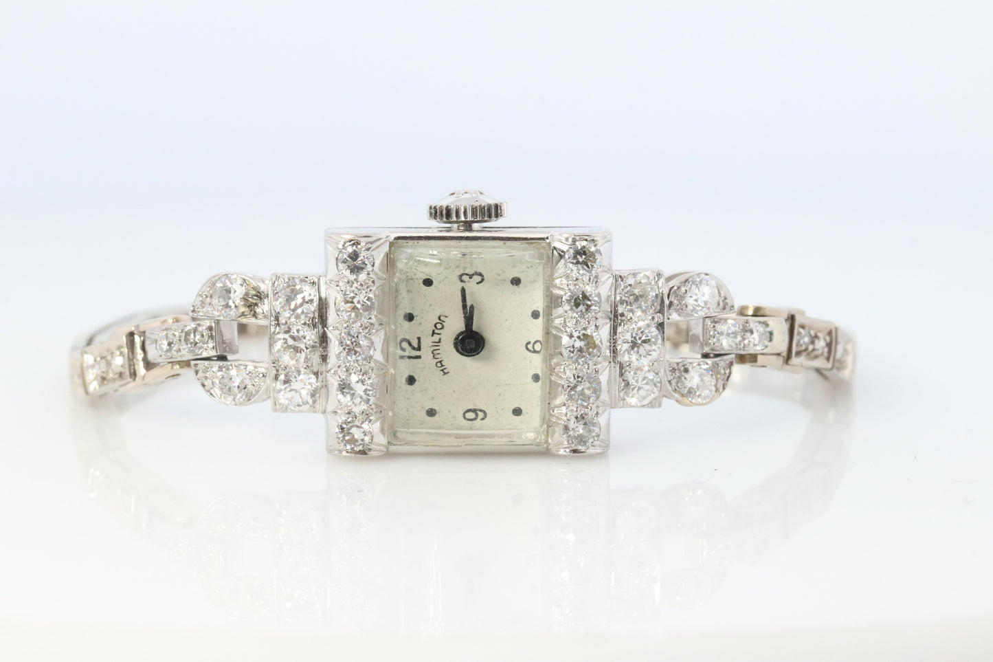 Hamilton 2.4CTW Diamond Watch. Vintage Ladies Hamilton Platinum and 14k WG.
