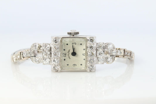 Hamilton 2.4CTW Diamond Watch. Vintage Ladies Hamilton Platinum and 14k WG.