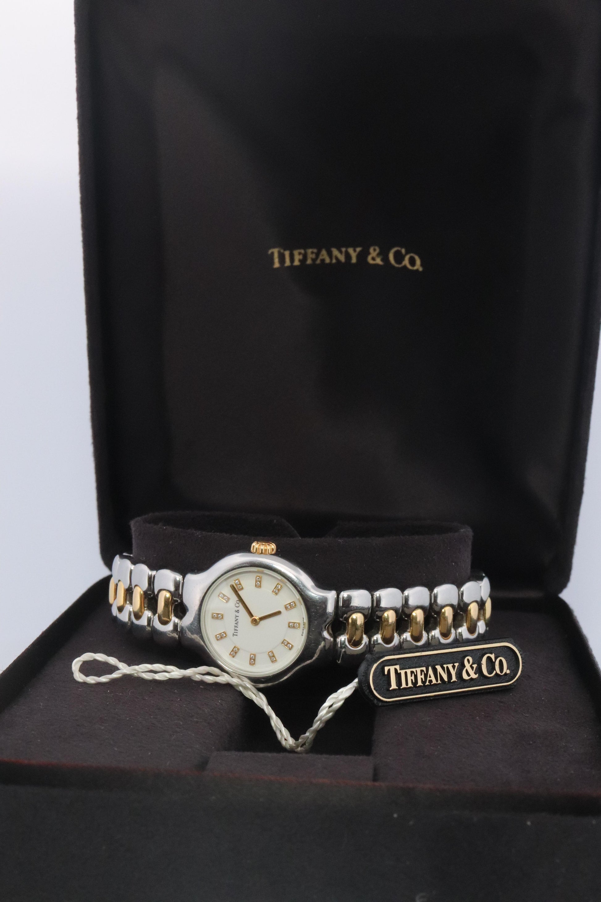 Tiffany and Co Diamond Watch. 18k Tiffany Tesoro Stainless Steel Ladies 25mm.
