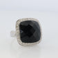18k Gold ONYX Diamond Halo ring. Checkered French Cut Onyx Dome Halo Ring
