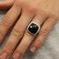 18k Gold ONYX Diamond Halo ring. Checkered French Cut Onyx Dome Halo Ring