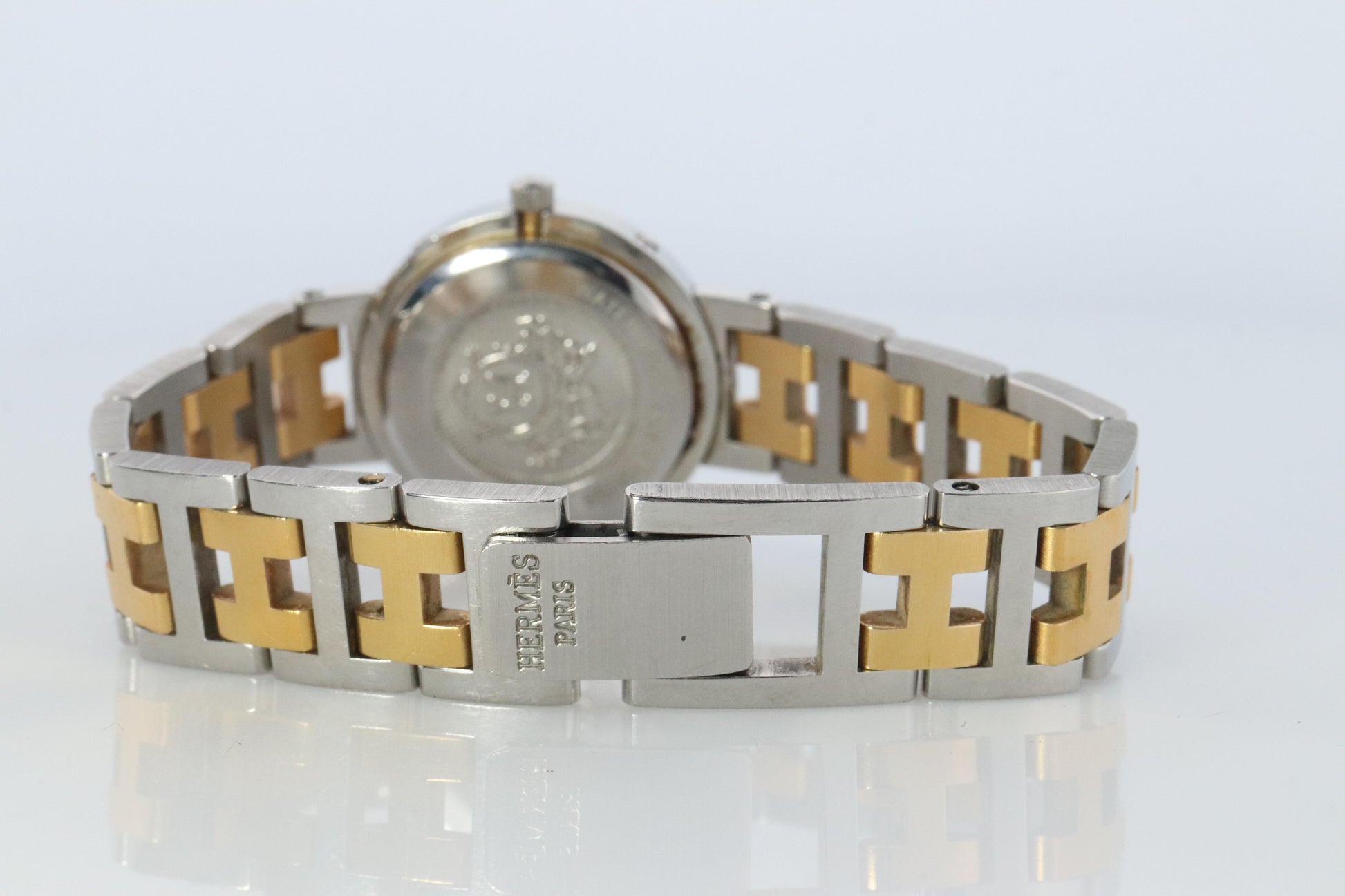 Genuine HERMES Stainless Steel 24mm Round Clipper Quartz Watch White Dial.