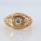 18k Round Genuine Diamond Solitaire Ring. Ornate Engraved Bezel Gypsy Shank.
