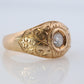 18k Round Genuine Diamond Solitaire Ring. Ornate Engraved Bezel Gypsy Shank.