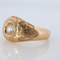 18k Round Genuine Diamond Solitaire Ring. Ornate Engraved Bezel Gypsy Shank.