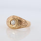 18k Round Genuine Diamond Solitaire Ring. Ornate Engraved Bezel Gypsy Shank.