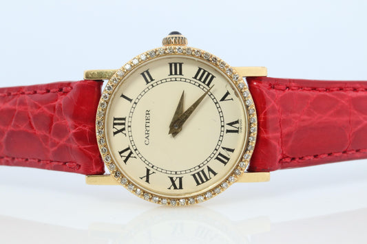 18k Cartier Diamond Watch. 18k YG Cartier x Baume Mercier Round Ladies Watch.