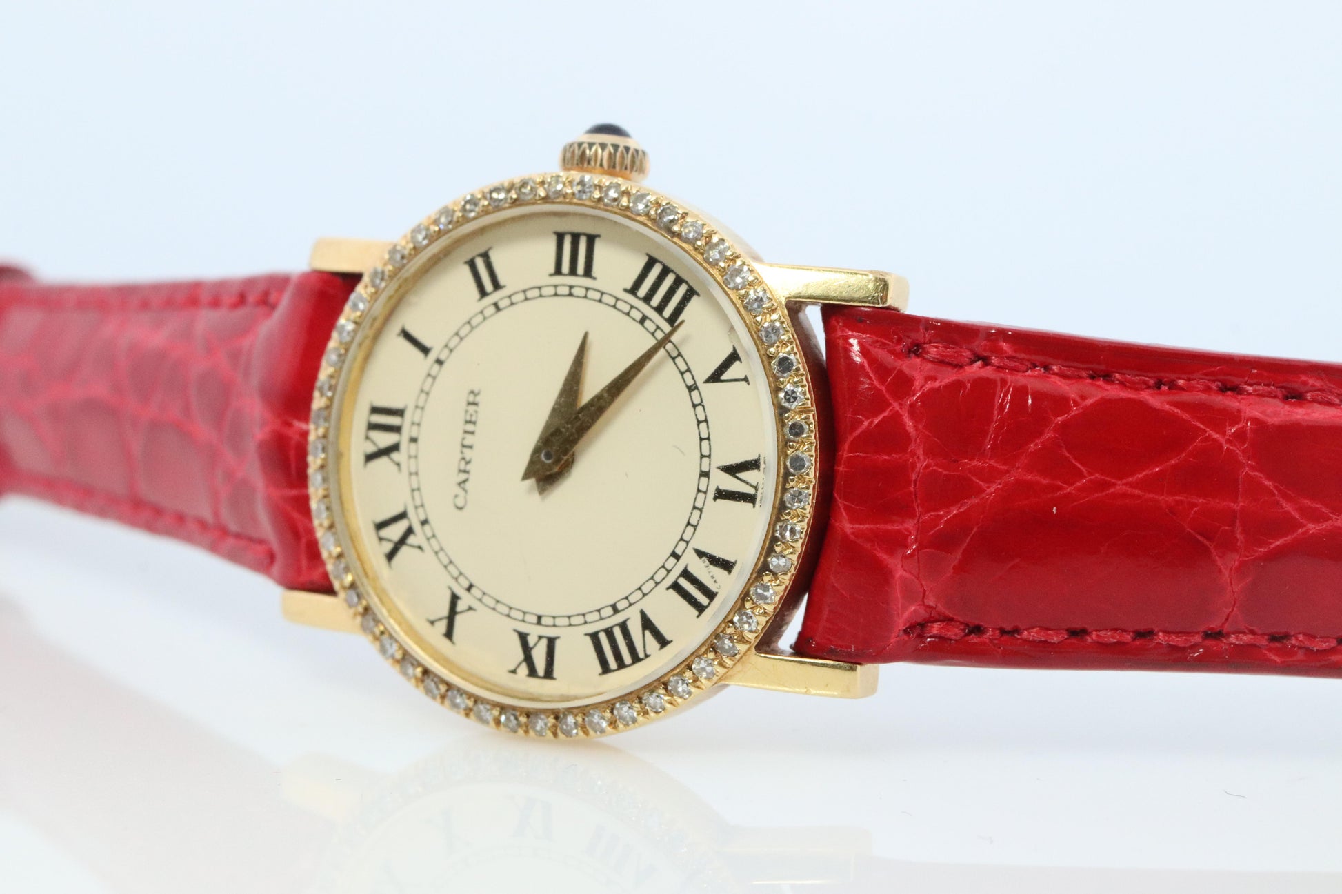 18k Cartier Diamond Watch. 18k YG Cartier x Baume Mercier Round Ladies Watch.