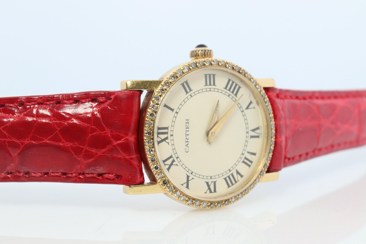 18k Cartier Diamond Watch. 18k YG Cartier x Baume Mercier Round Ladies Watch.