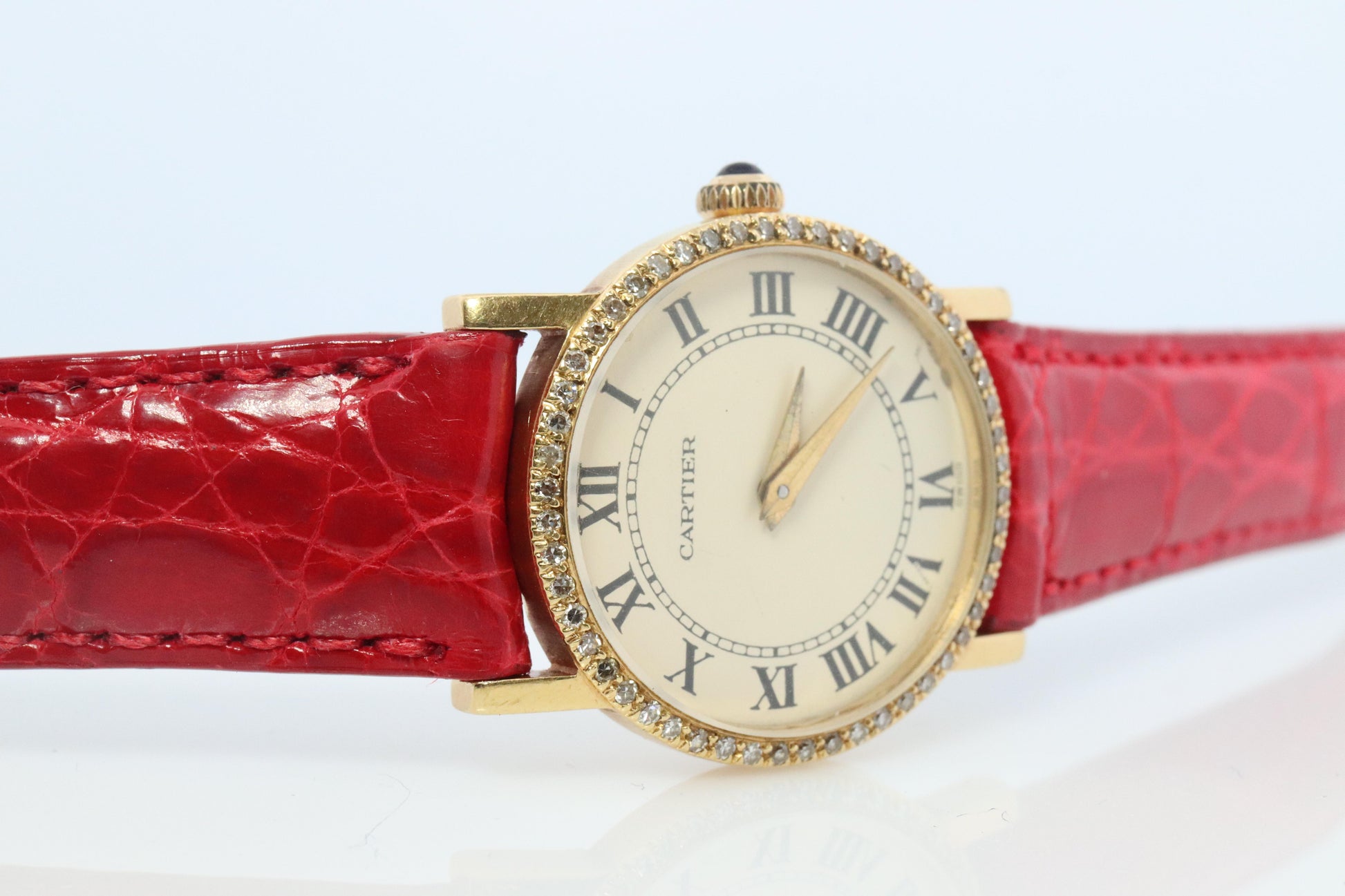 18k Cartier Diamond Watch. 18k YG Cartier x Baume Mercier Round Ladies Watch.