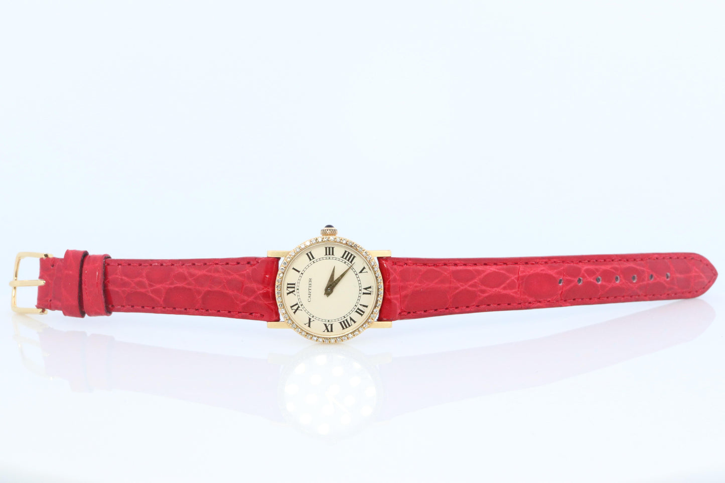 18k Cartier Diamond Watch. 18k YG Cartier x Baume Mercier Round Ladies Watch.