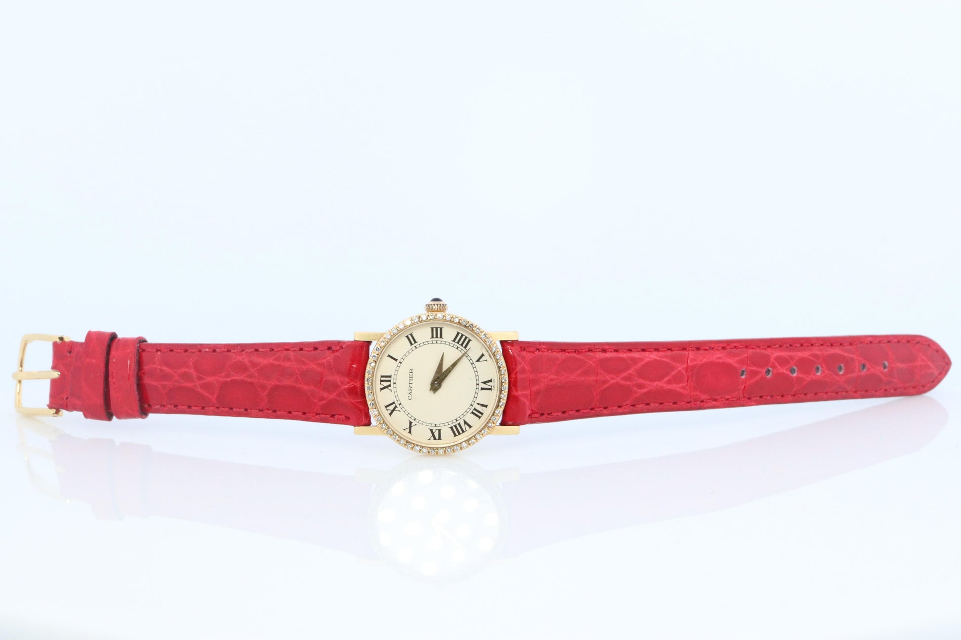 18k Cartier Diamond Watch. 18k YG Cartier x Baume Mercier Round Ladies Watch.