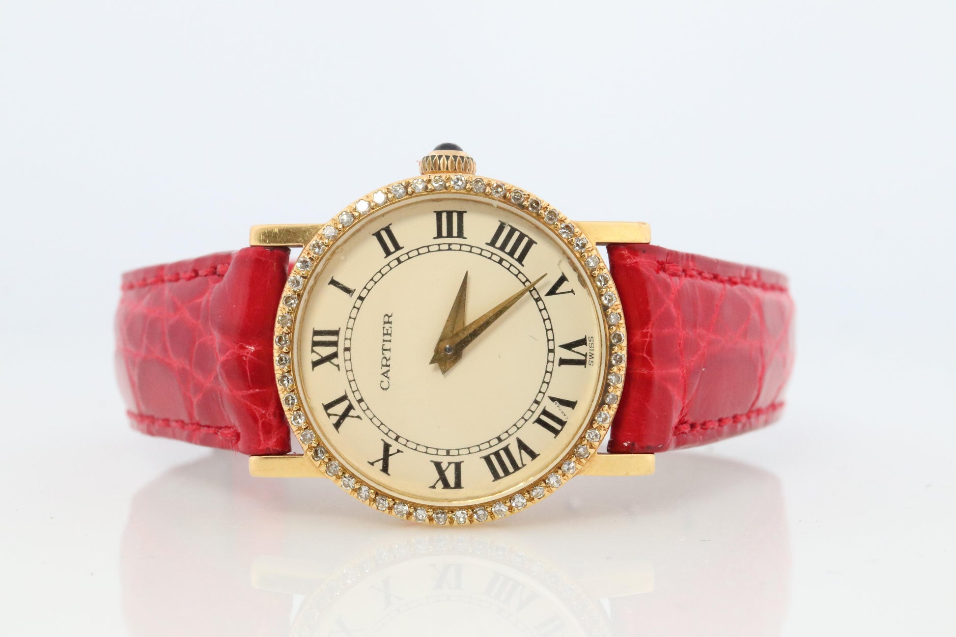 18k Cartier Diamond Watch. 18k YG Cartier x Baume Mercier Round Ladies Watch.
