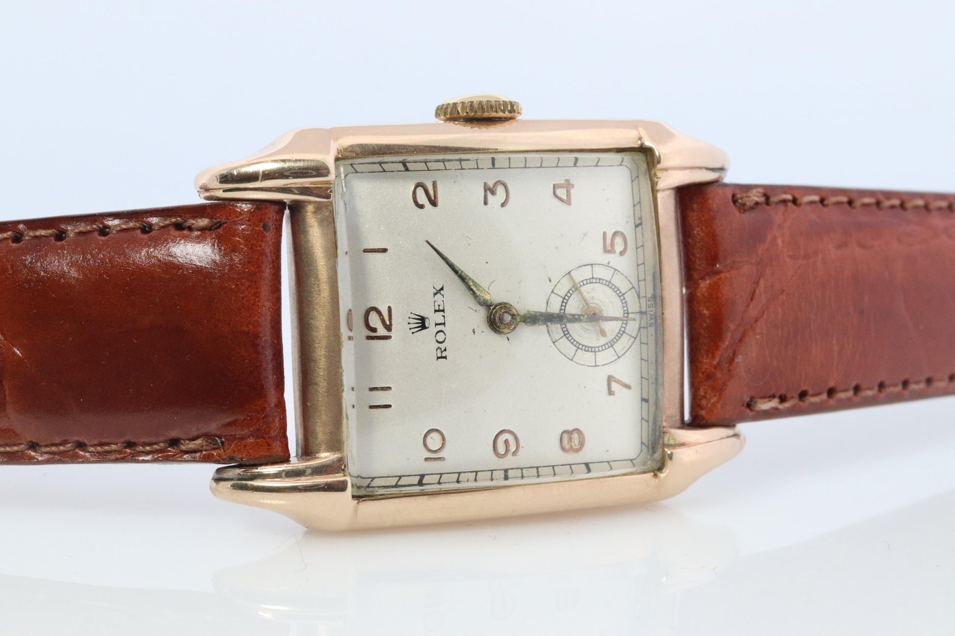 Vintage ROLEX Watch. 9k YG Rolex 4533 Square Tank Manual Wristwatch.