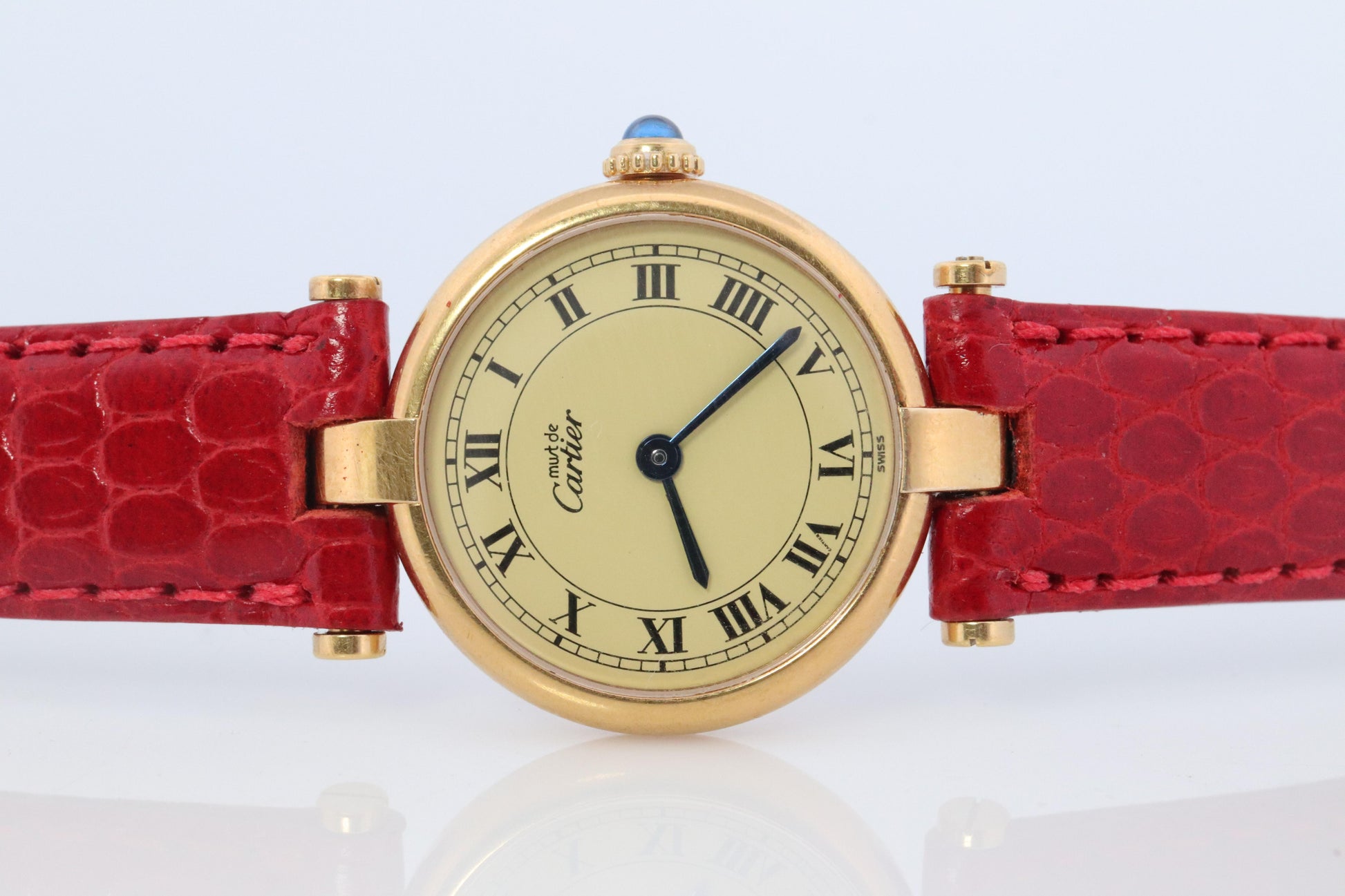 Genuine Cartier Watch. Must de Cartier Vendome Round Argent Vermeil White Face