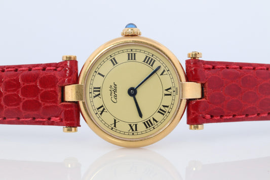 Genuine Cartier Watch. Must de Cartier Vendome Round Argent Vermeil White Face