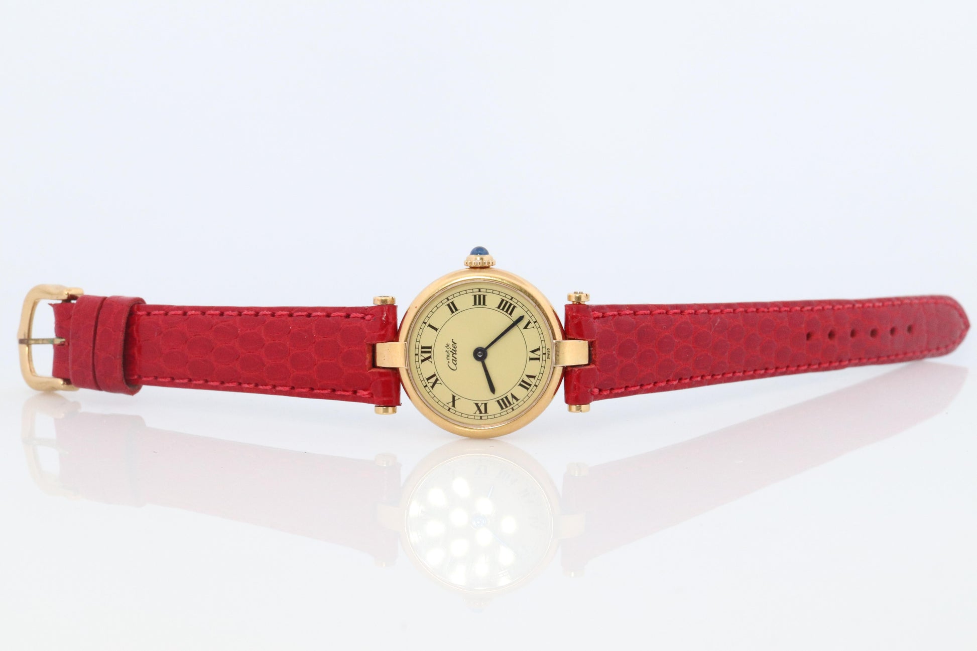 Genuine Cartier Watch. Must de Cartier Vendome Round Argent Vermeil White Face
