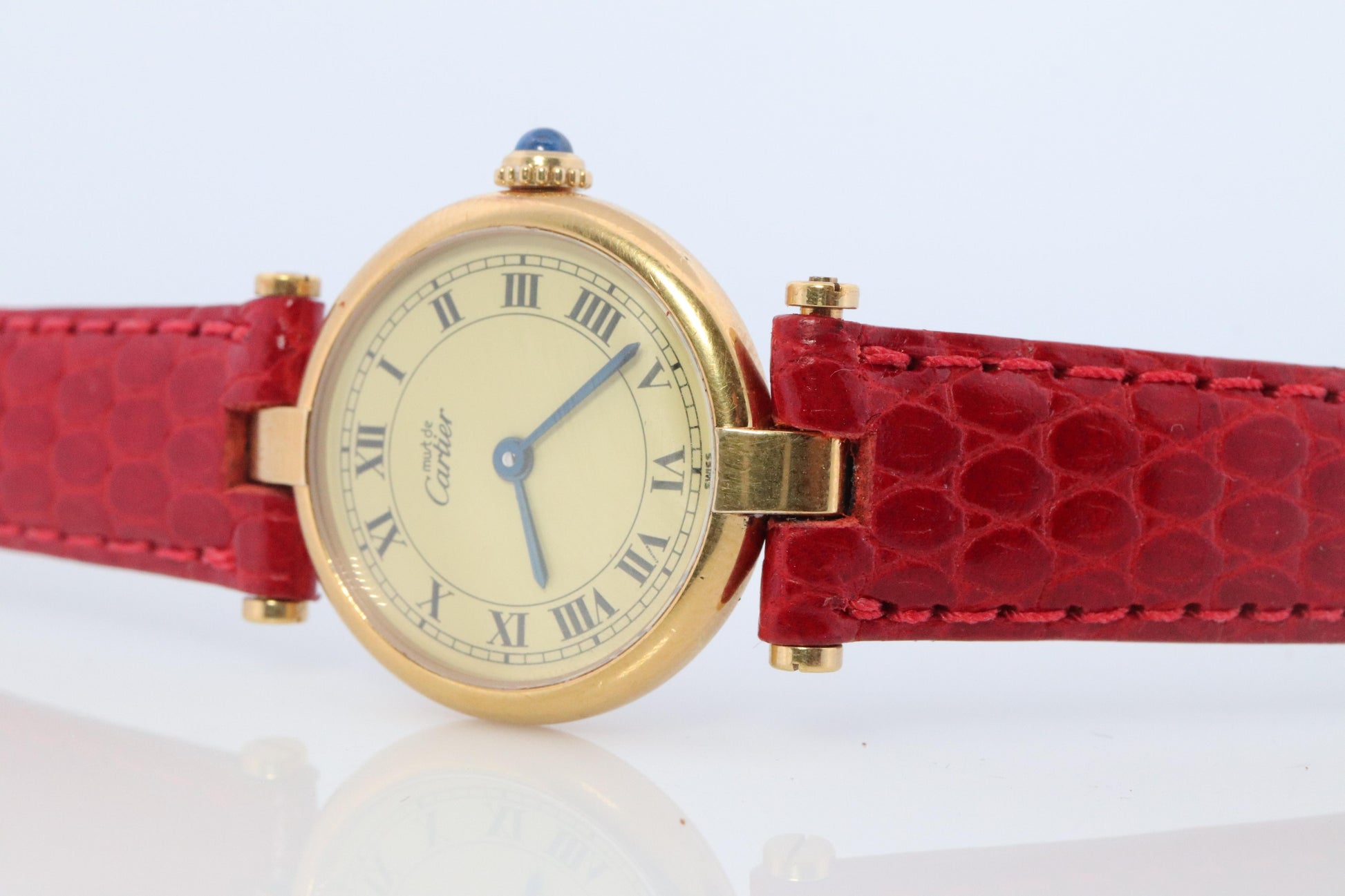 Genuine Cartier Watch. Must de Cartier Vendome Round Argent Vermeil White Face