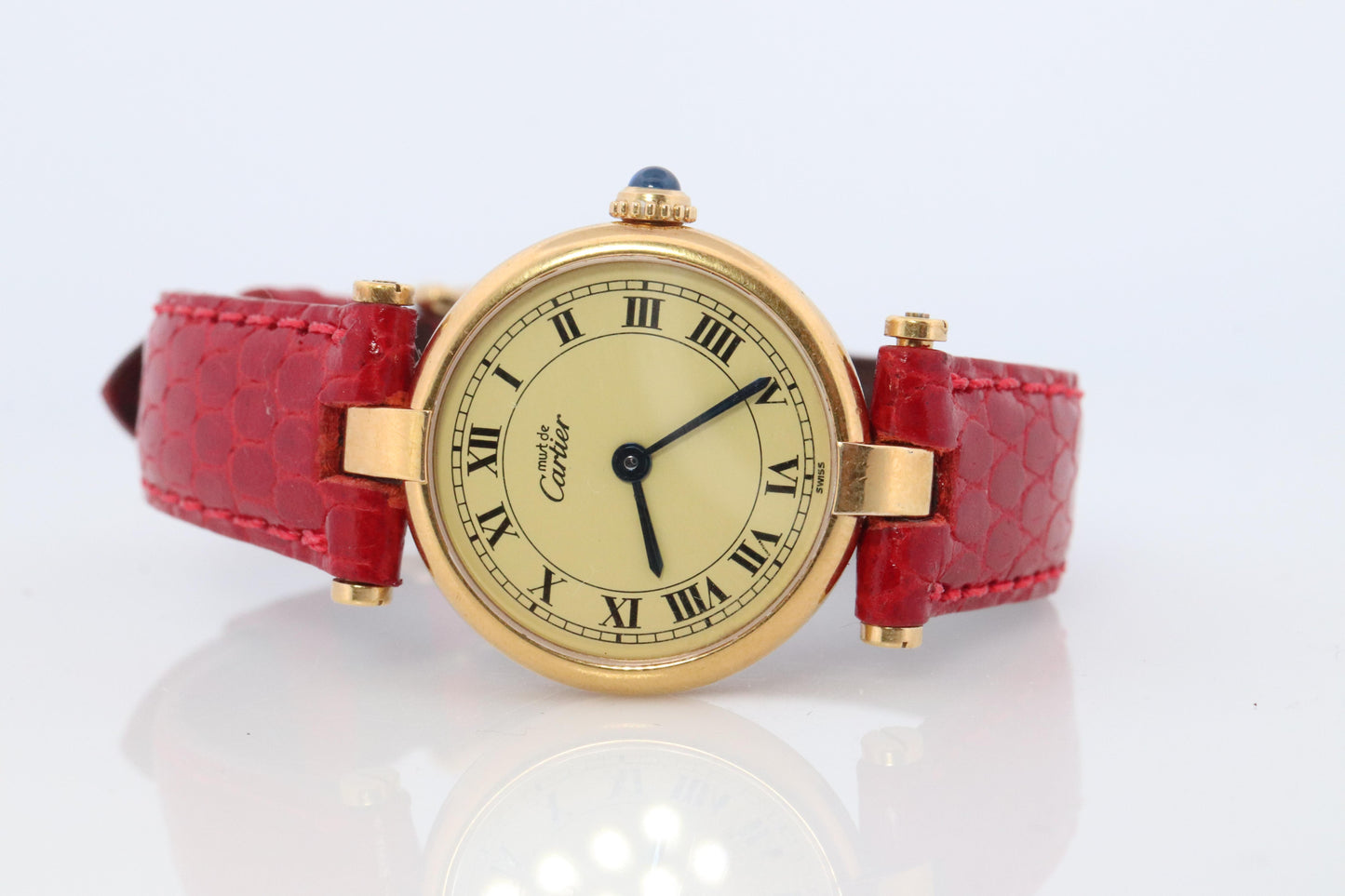 Genuine Cartier Watch. Must de Cartier Vendome Round Argent Vermeil White Face