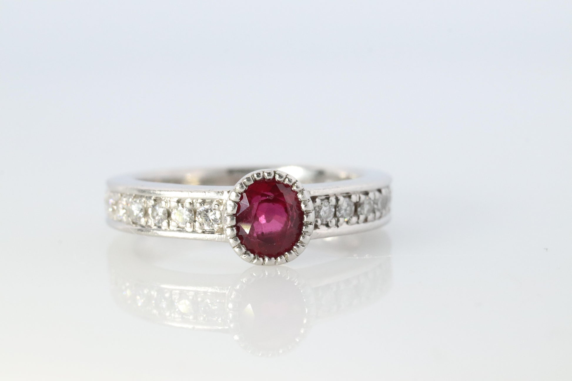 Ruby Diamond Solitaire ring. Platinum PT900 Genuine Ruby Diamond Eternity band.