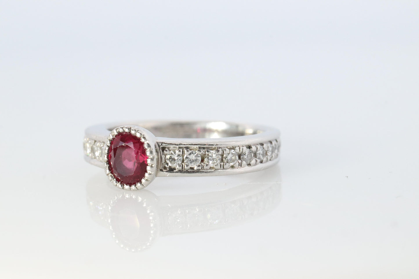 Ruby Diamond Solitaire ring. Platinum PT900 Genuine Ruby Diamond Eternity band.