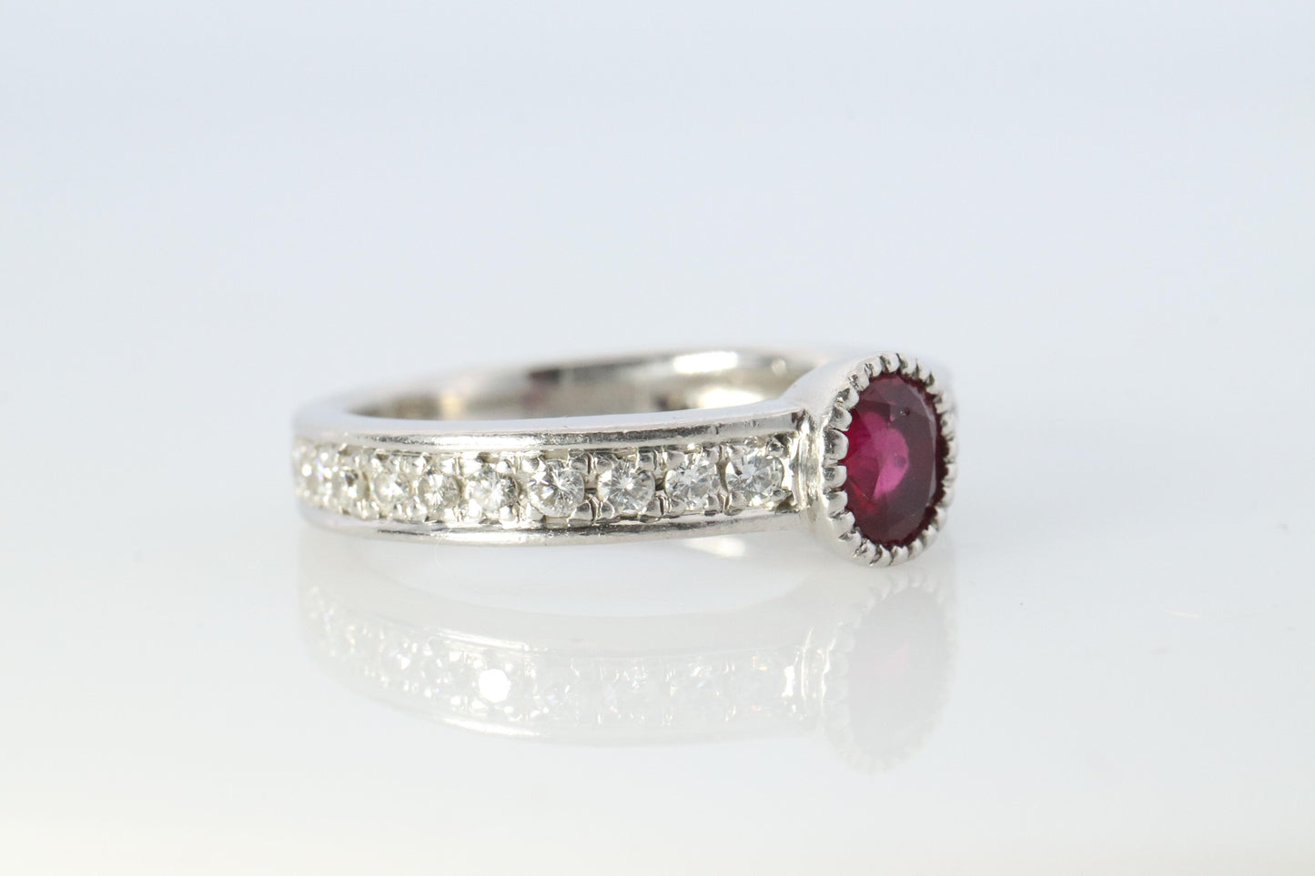 Ruby Diamond Solitaire ring. Platinum PT900 Genuine Ruby Diamond Eternity band.