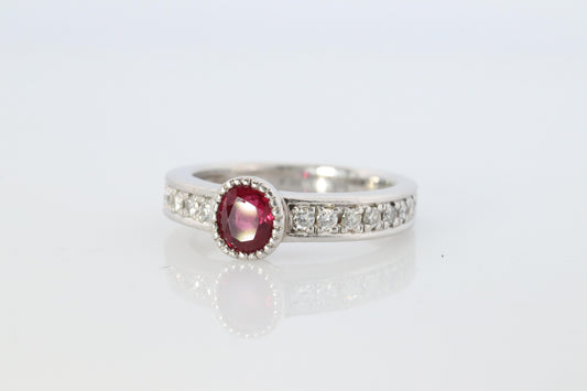 Ruby Diamond Solitaire ring. Platinum PT900 Genuine Ruby Diamond Eternity band.