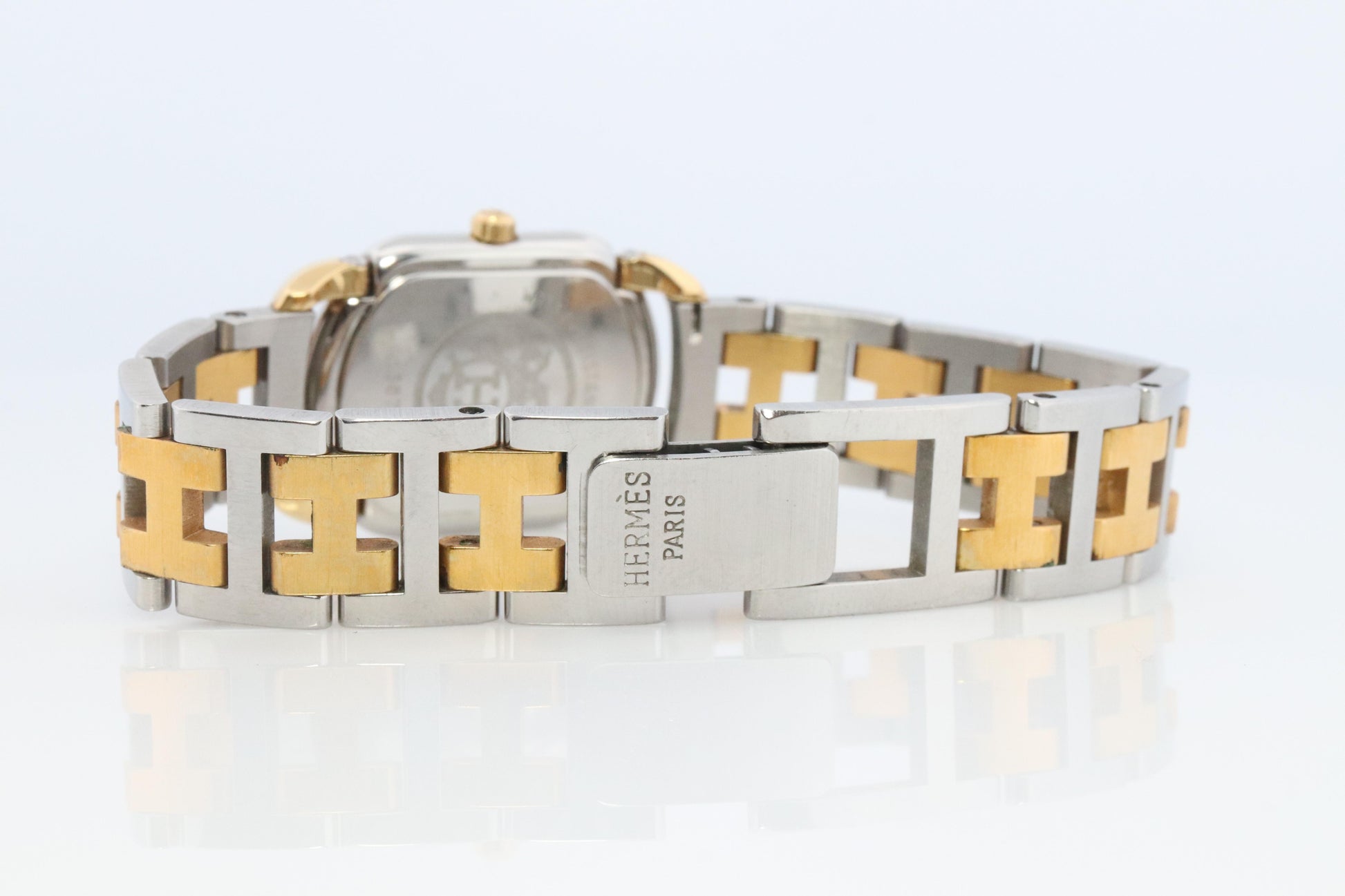 Genuine HERMES RALLYE Stainless Steel 21mm RA1.220 Quartz Watch Champagne.