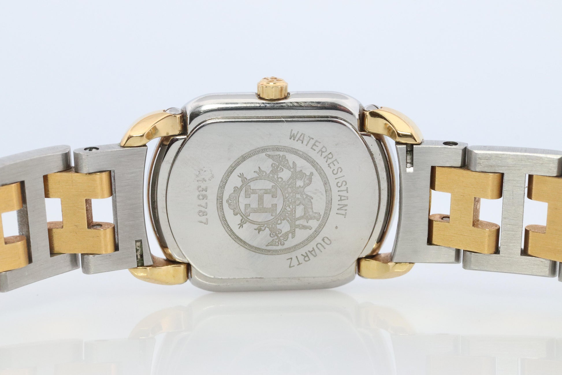 Genuine HERMES RALLYE Stainless Steel 21mm RA1.220 Quartz Watch Champagne.
