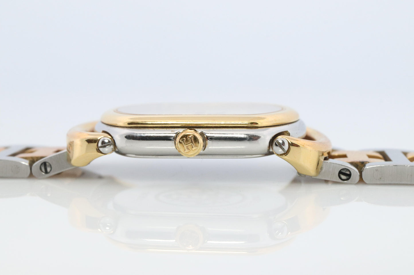 Genuine HERMES RALLYE Stainless Steel 21mm RA1.220 Quartz Watch Champagne.